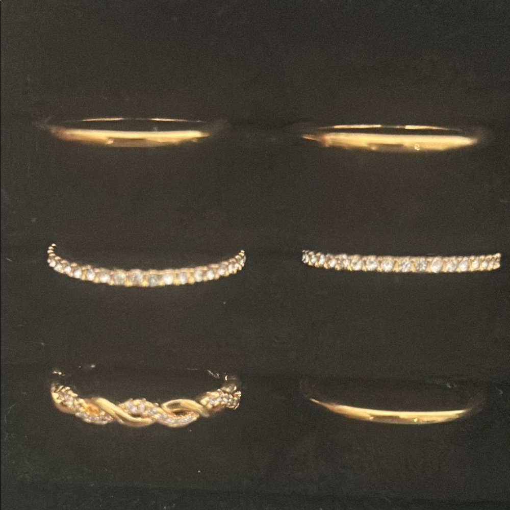 6 Piece J. Crew Gold Tone and Micro Pavé Rhinestone Women's Stacking Ring Set - Picture 4 of 7